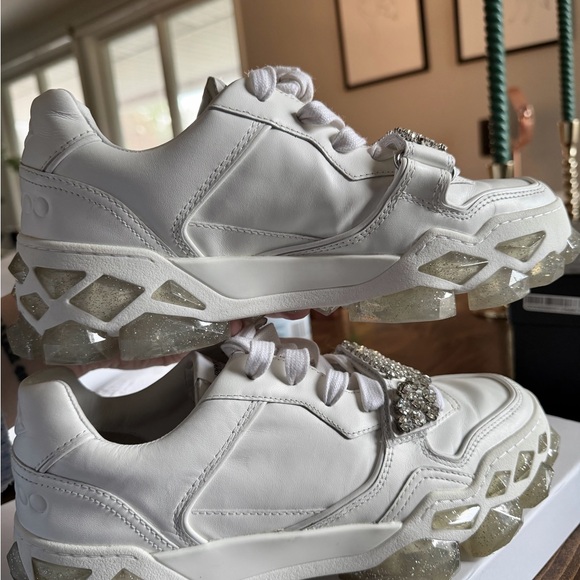 Women's Jimmy Choo Diamond X Crystal White Calf Leather Sneakers - Picture 5 of 11